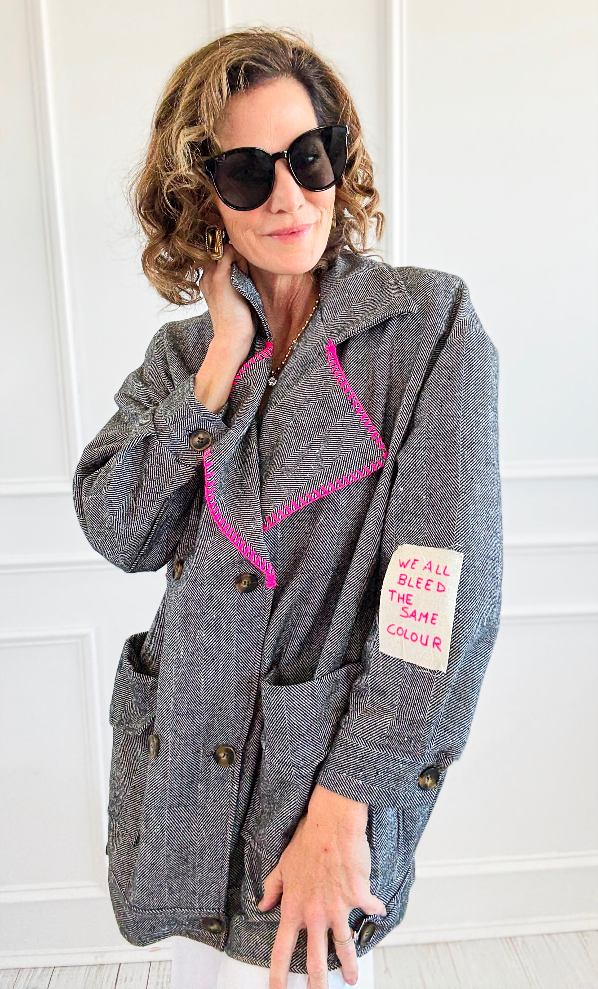 Bright Herringbone Star Italian Jacket-160 Jackets-AZUL MONACO-Coastal Bloom Boutique, find the trendiest versions of the popular styles and looks Located in Indialantic, FL