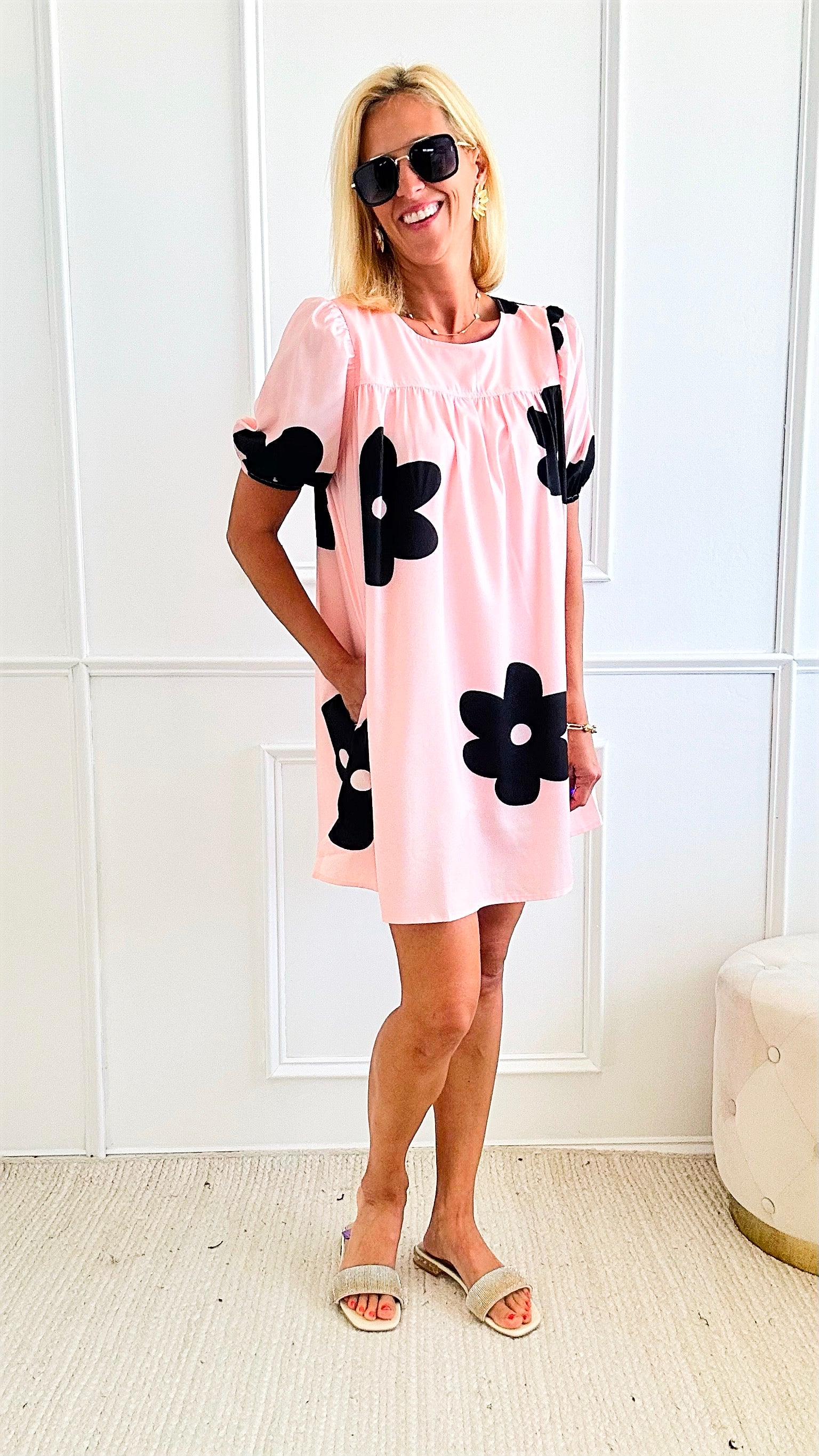 Floral Printed Short Puff Sleeve Mini Dress-200 dresses/jumpsuits/rompers-Anniewear-Coastal Bloom Boutique, find the trendiest versions of the popular styles and looks Located in Indialantic, FL