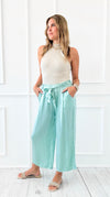 Italian Silky Wide Leg Pants with Belt- Mint-100 Pants-V6-Coastal Bloom Boutique, find the trendiest versions of the popular styles and looks Located in Indialantic, FL