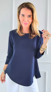 Bold Moves Top - Navy-130 Long Sleeve Tops-Beverly Rose-Coastal Bloom Boutique, find the trendiest versions of the popular styles and looks Located in Indialantic, FL