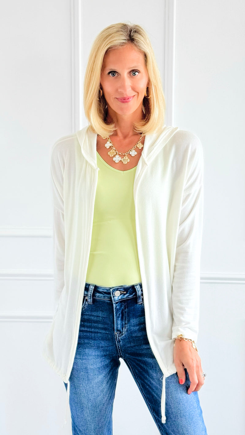 Casual Comfort Open Italian Hoodie- Off White-170 Bottoms-SARL LACOMY-Coastal Bloom Boutique, find the trendiest versions of the popular styles and looks Located in Indialantic, FL