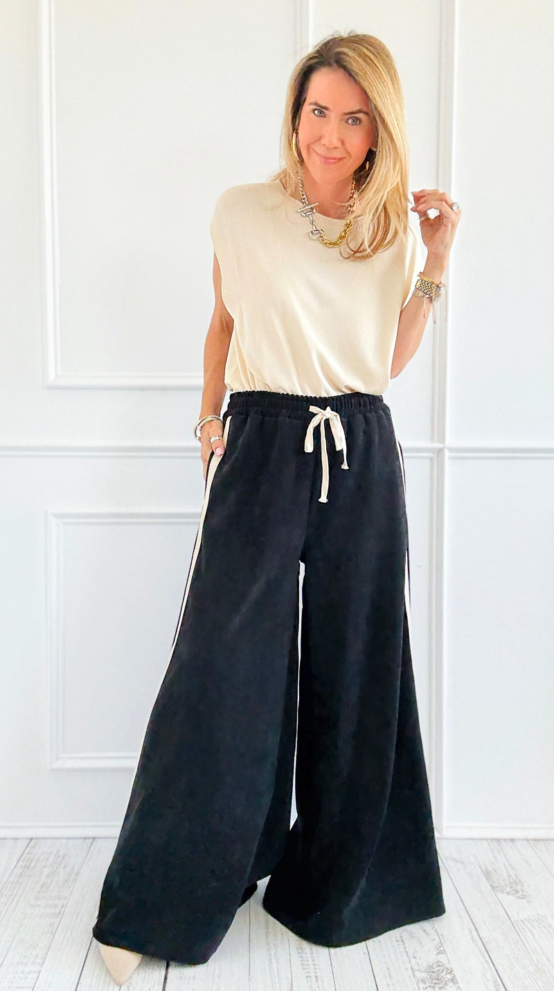 Tracked Threads Italian Palazzo- Black-100 Pants-AZUL MONACO-Coastal Bloom Boutique, find the trendiest versions of the popular styles and looks Located in Indialantic, FL