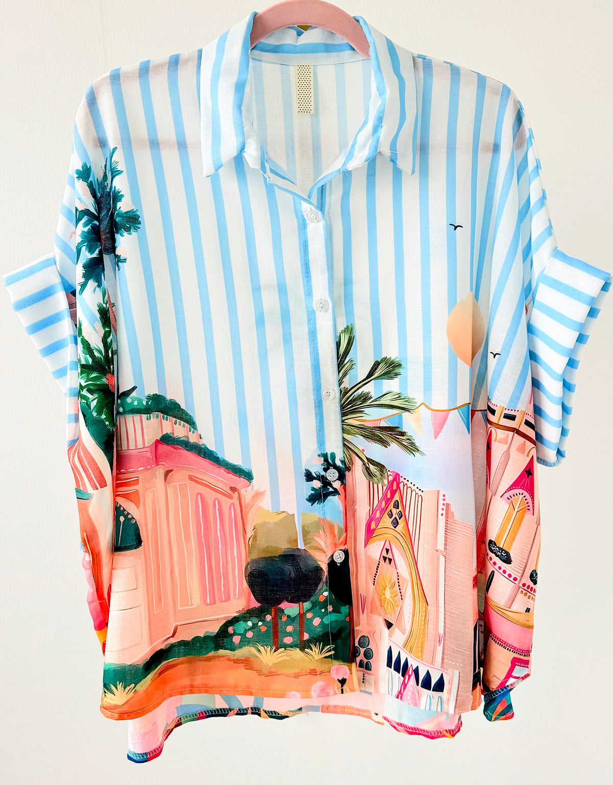 Amalfi Coastline Italian Blouse-110 Short Sleeve Tops-SEÑORITA C-Coastal Bloom Boutique, find the trendiest versions of the popular styles and looks Located in Indialantic, FL