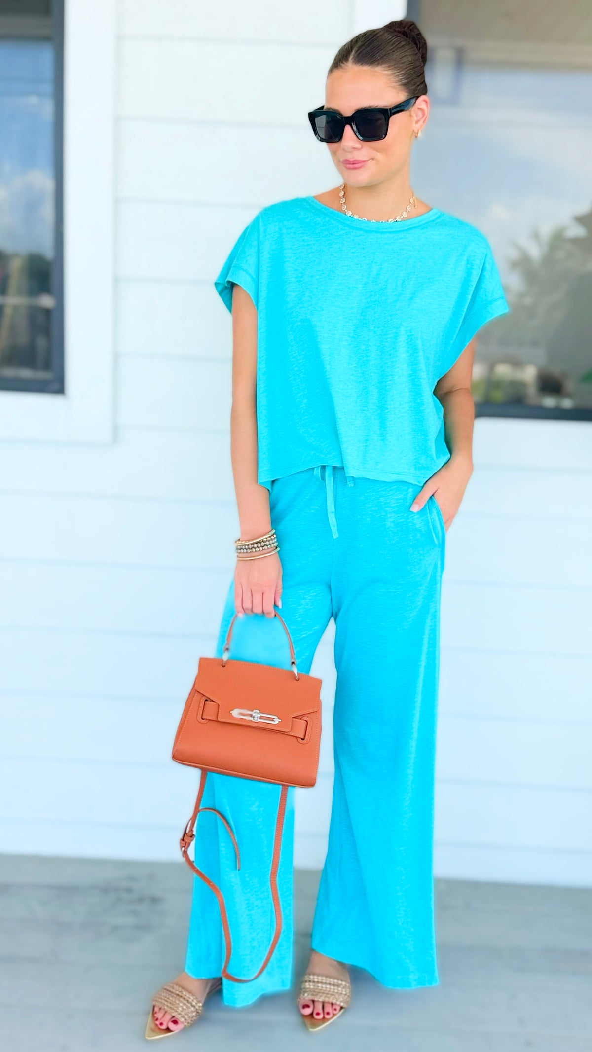 Elevated Relaxed Wide-Leg Pants - Turquoise-100 Pants-Rae Mode-Coastal Bloom Boutique, find the trendiest versions of the popular styles and looks Located in Indialantic, FL