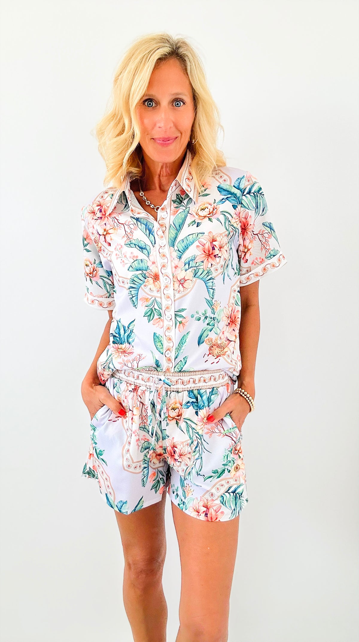 Tropical Bloom Two-Piece Set-210 Loungewear/Sets-Endless Moon-Coastal Bloom Boutique, find the trendiest versions of the popular styles and looks Located in Indialantic, FL