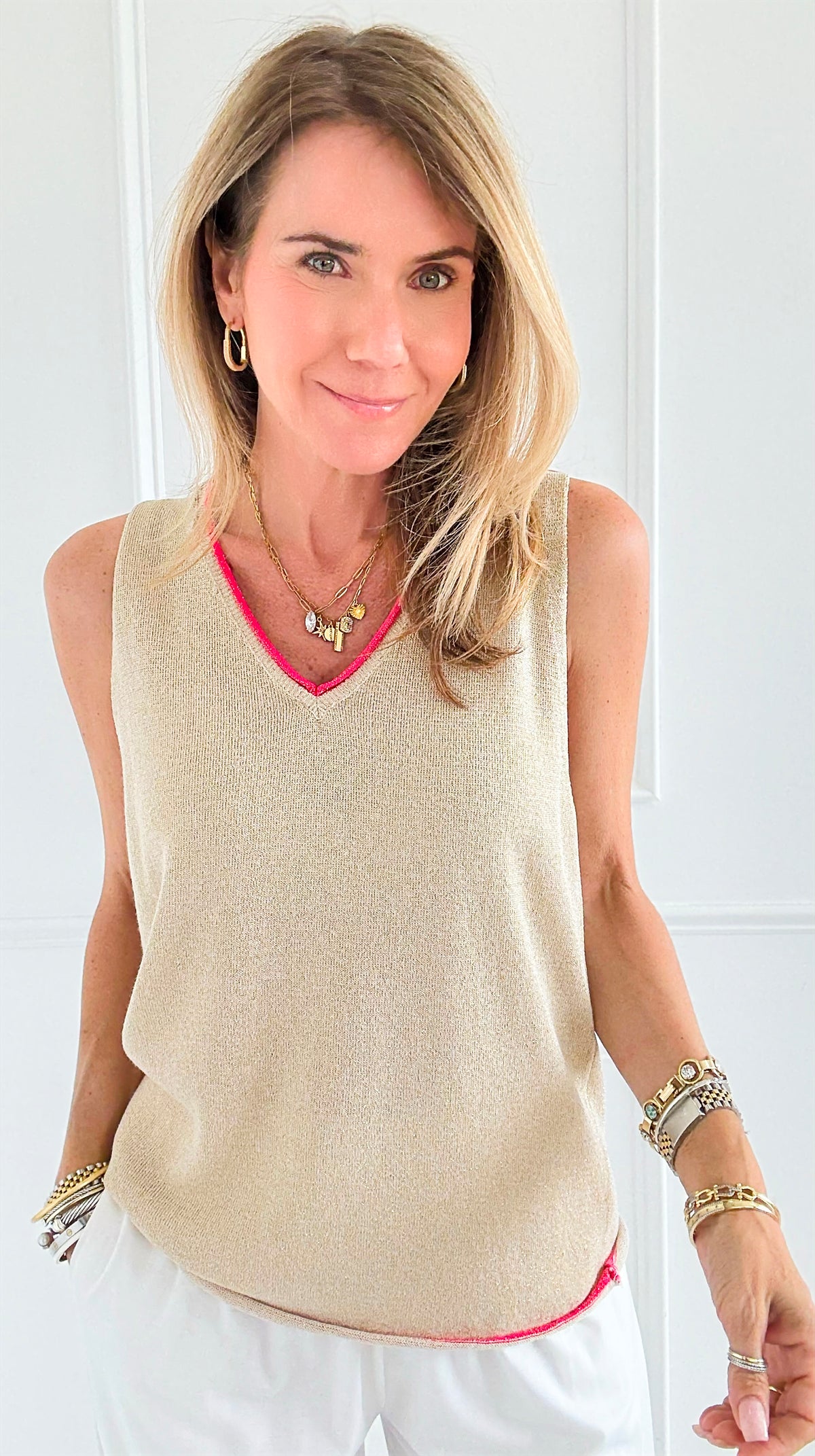 Neon Edge Italian Knit Top- Neon Pink-100 Sleeveless Tops-LY PARIS-Coastal Bloom Boutique, find the trendiest versions of the popular styles and looks Located in Indialantic, FL