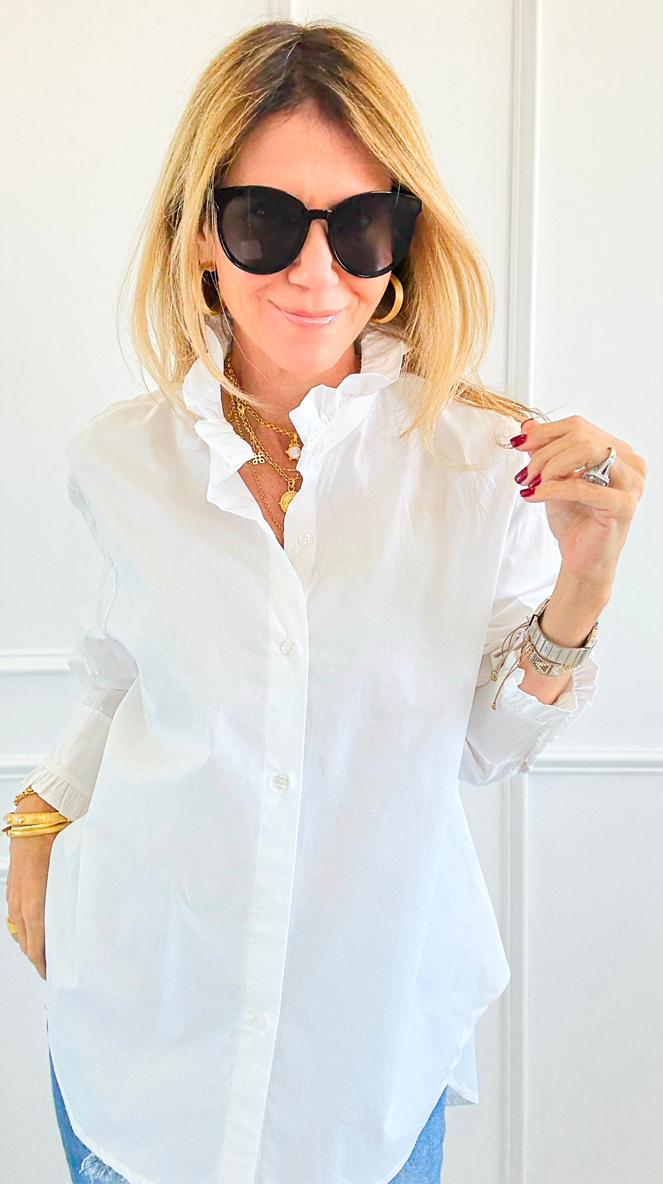 Sophia Ruffled Italian Shirt-110 Long Sleeve Tops-TATTOO Z-Coastal Bloom Boutique, find the trendiest versions of the popular styles and looks Located in Indialantic, FL