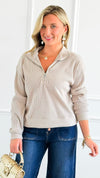 Weekend Ease Ribbed Sweatshirt - Beige-130 Long Sleeve Tops-IRIS-Coastal Bloom Boutique, find the trendiest versions of the popular styles and looks Located in Indialantic, FL