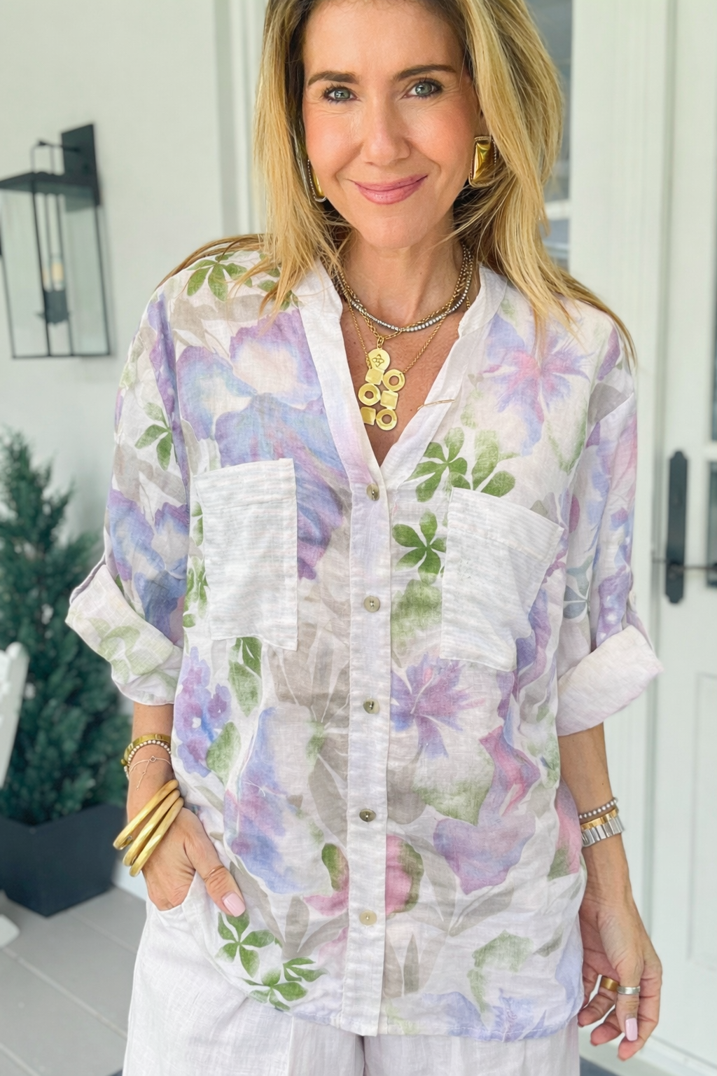 Blooming & Sequins Italian Button Top