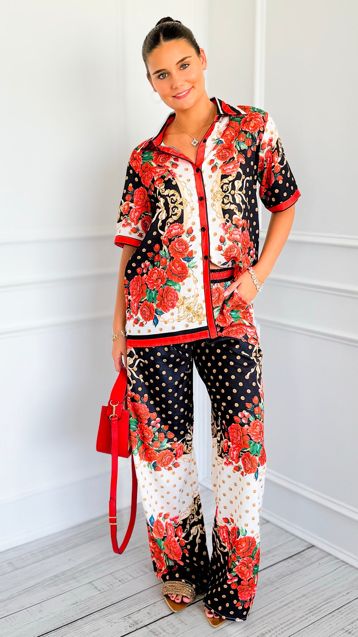 Floral Baroque Pant Set-210 Loungewear/Sets-Endless Moon-Coastal Bloom Boutique, find the trendiest versions of the popular styles and looks Located in Indialantic, FL