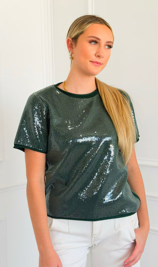 Sequin Knit Top - Hunter Green