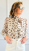 Dot Darling Ruffle Italian Button Down Top-110 Long Sleeve Tops-AZUL MONACO-Coastal Bloom Boutique, find the trendiest versions of the popular styles and looks Located in Indialantic, FL