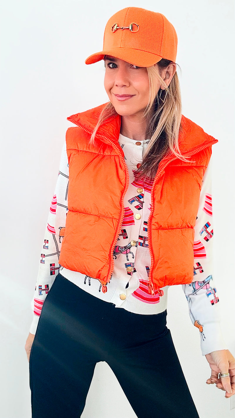 Collared Crop Puffer Vest - Orange-160 Jackets-Beston-Coastal Bloom Boutique, find the trendiest versions of the popular styles and looks Located in Indialantic, FL