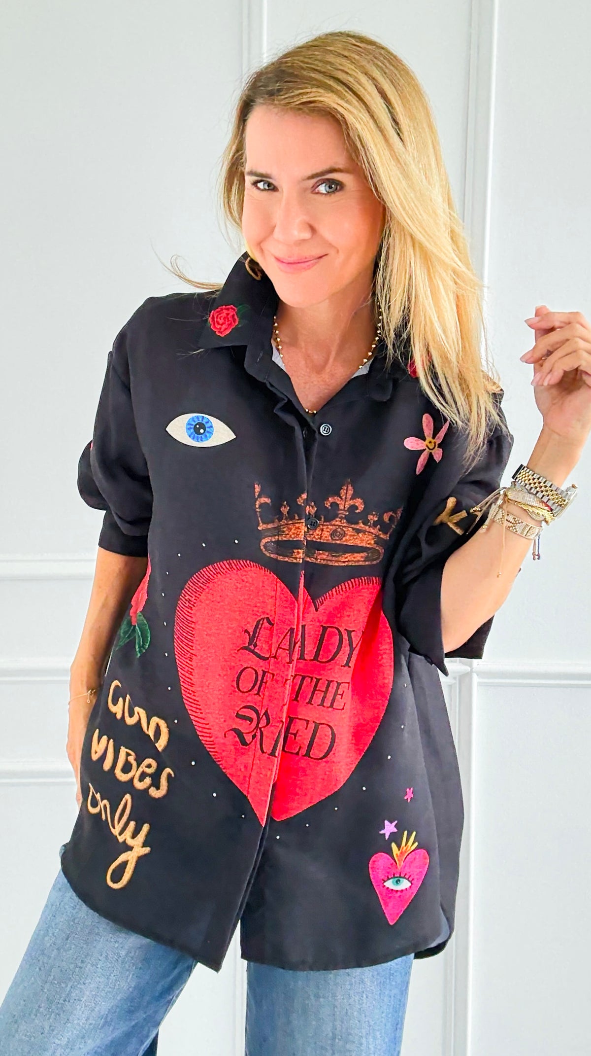 Roses Are Red Italian Blouse-110 Long Sleeve Tops-Italianissimo-Coastal Bloom Boutique, find the trendiest versions of the popular styles and looks Located in Indialantic, FL