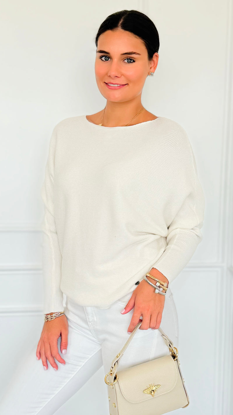 Ribbed Italian Pullover- Winter White-140 Sweaters-Italianissimo-Coastal Bloom Boutique, find the trendiest versions of the popular styles and looks Located in Indialantic, FL