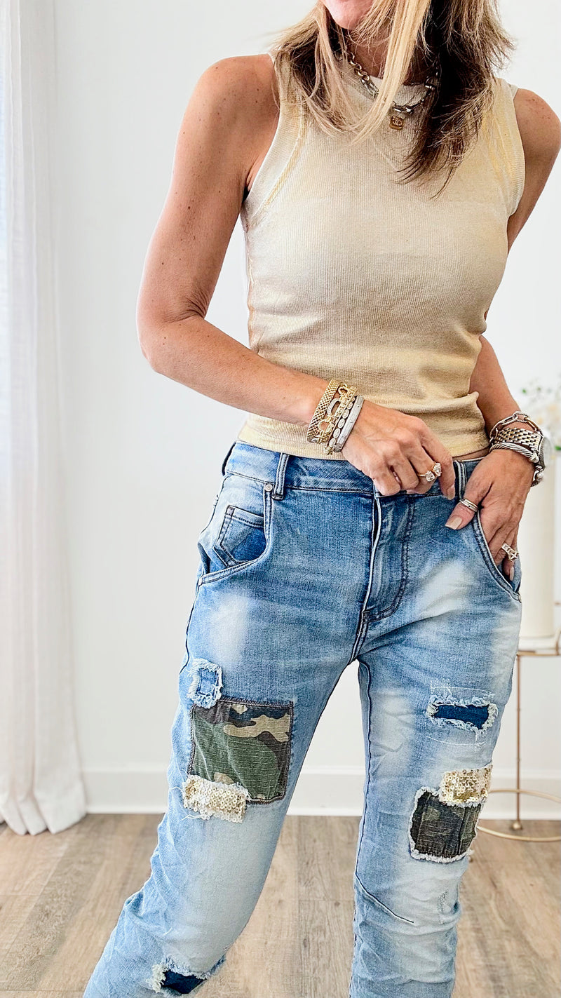 Camo Sparkle Italian Denim-190 Denim-Germany-Coastal Bloom Boutique, find the trendiest versions of the popular styles and looks Located in Indialantic, FL