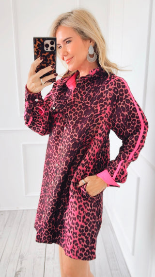 Wild Luxe Shirtdress - Fuchsia
