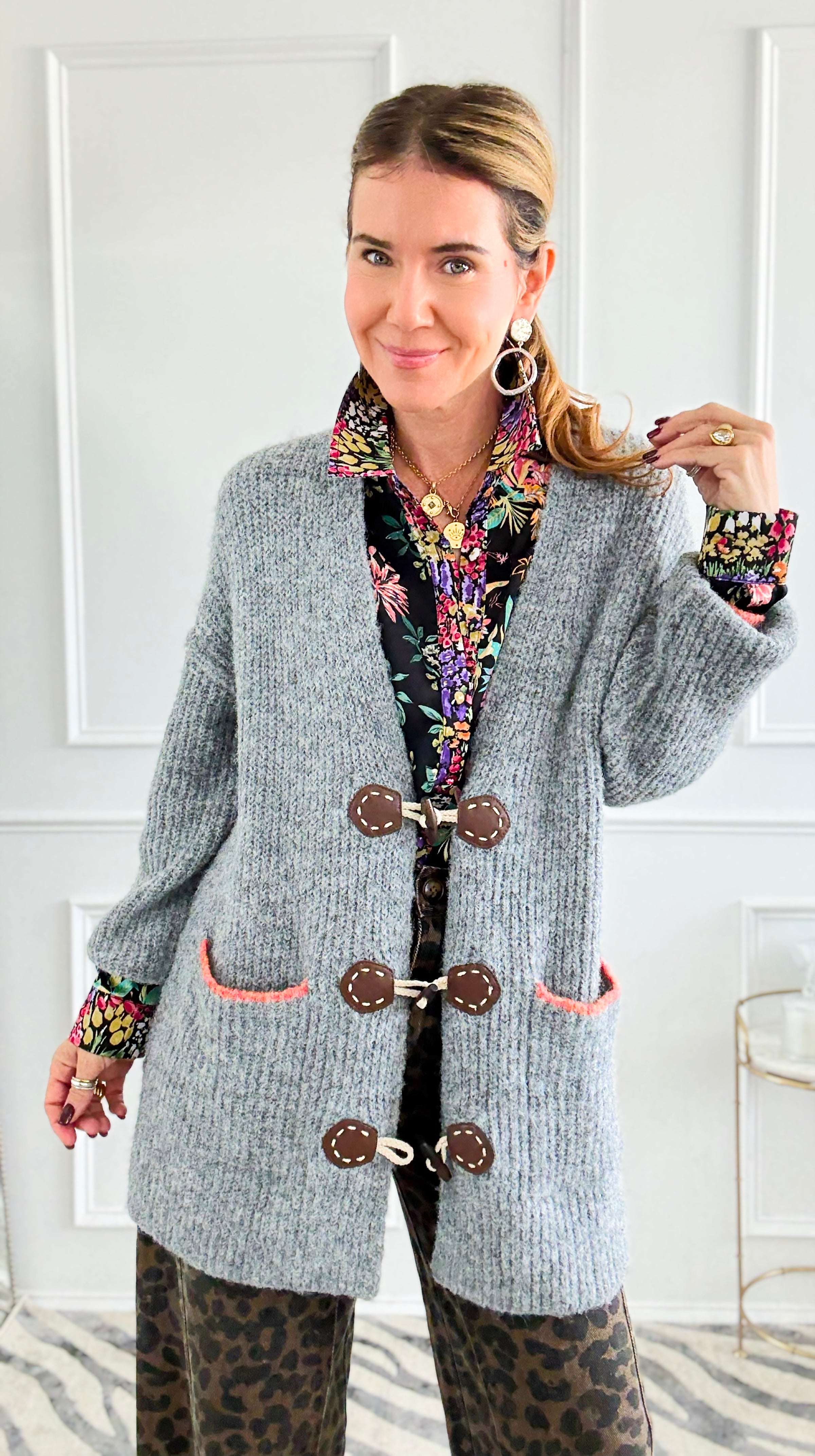 Toggle Trim Knit Cardigan