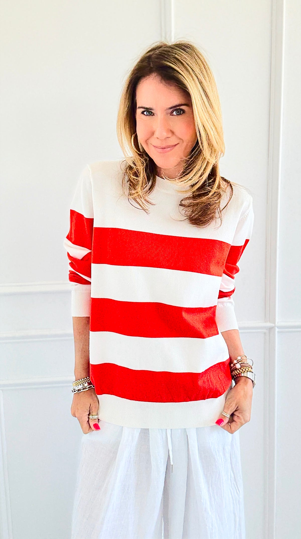 Chic Stripe Knit Sweater-130 Long Sleeve Set-Lovelo x GeeGee-Coastal Bloom Boutique, find the trendiest versions of the popular styles and looks Located in Indialantic, FL