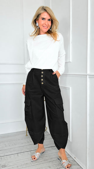 Cargo Crush Italian Barrel Pant- Black