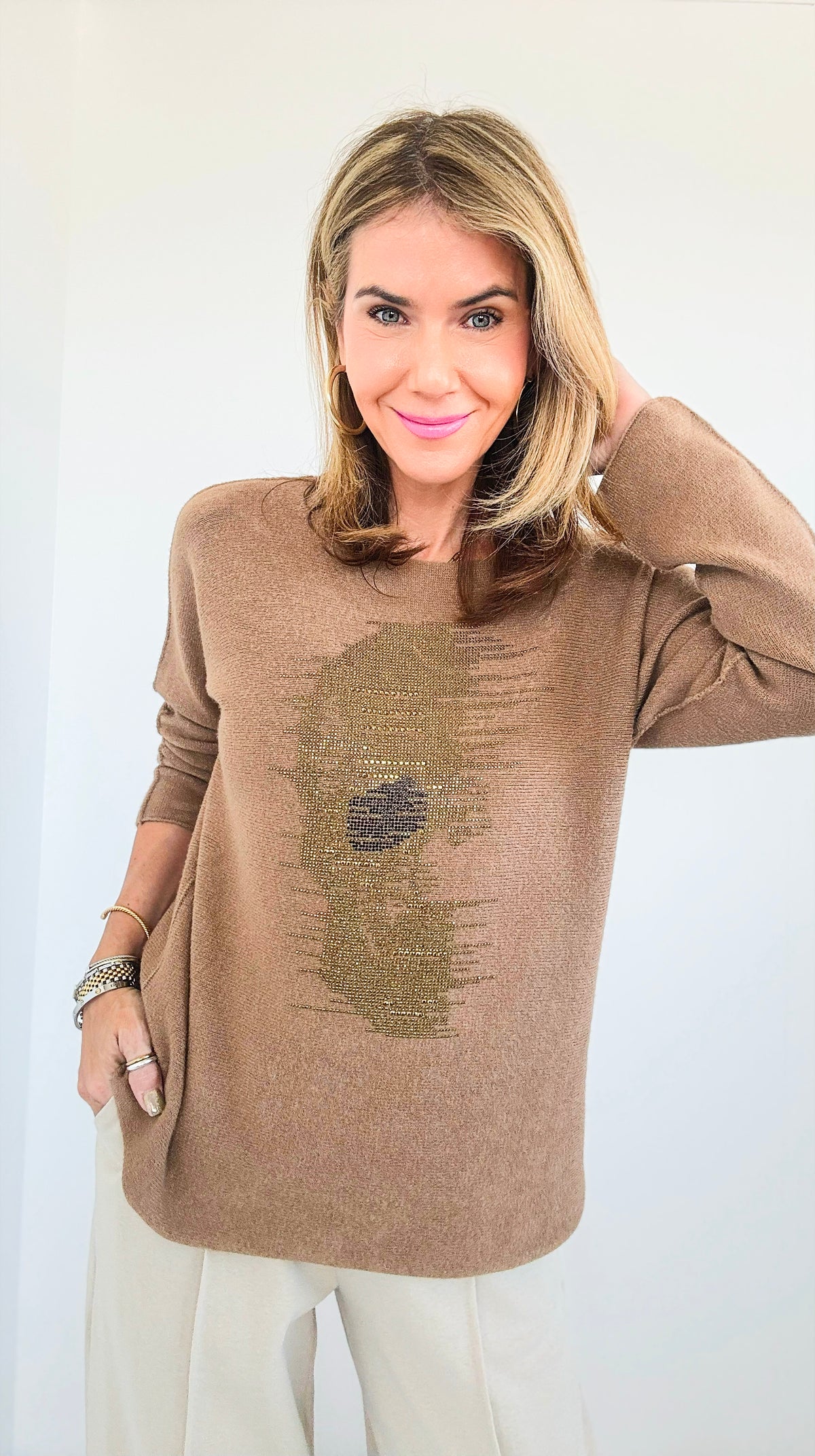 Pre-Order - CB Exclusive Rhinestone Rebel Sweater-130 Long Sleeve Tops-Coastal Bloom / Holly-Coastal Bloom Boutique, find the trendiest versions of the popular styles and looks Located in Indialantic, FL