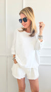 Upscale Comfort Italian Pullover - White-140 Sweaters-Italianissimo-Coastal Bloom Boutique, find the trendiest versions of the popular styles and looks Located in Indialantic, FL