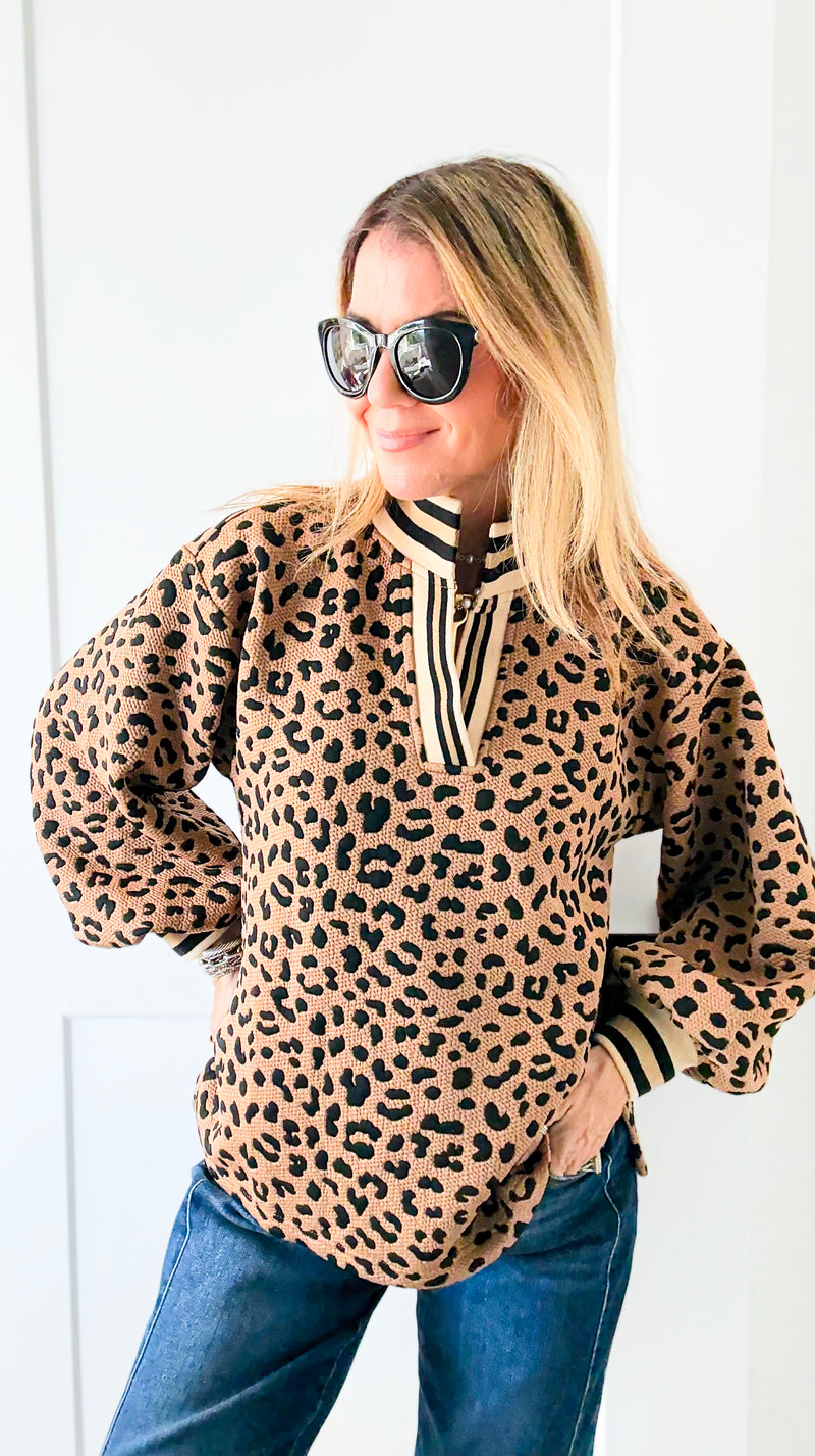 Textured Leopard Puff Sleeve Top-130 Long Sleeve Tops-JODIFL-Coastal Bloom Boutique, find the trendiest versions of the popular styles and looks Located in Indialantic, FL