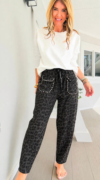 Pre Auth - Leopard Studded Pocket Italian Jogger Pant - Dark Gray