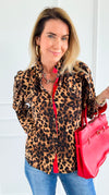 Wild Ruffle Neck Button Down Blouse Top-110 Long Sleeve Tops-JODIFL-Coastal Bloom Boutique, find the trendiest versions of the popular styles and looks Located in Indialantic, FL