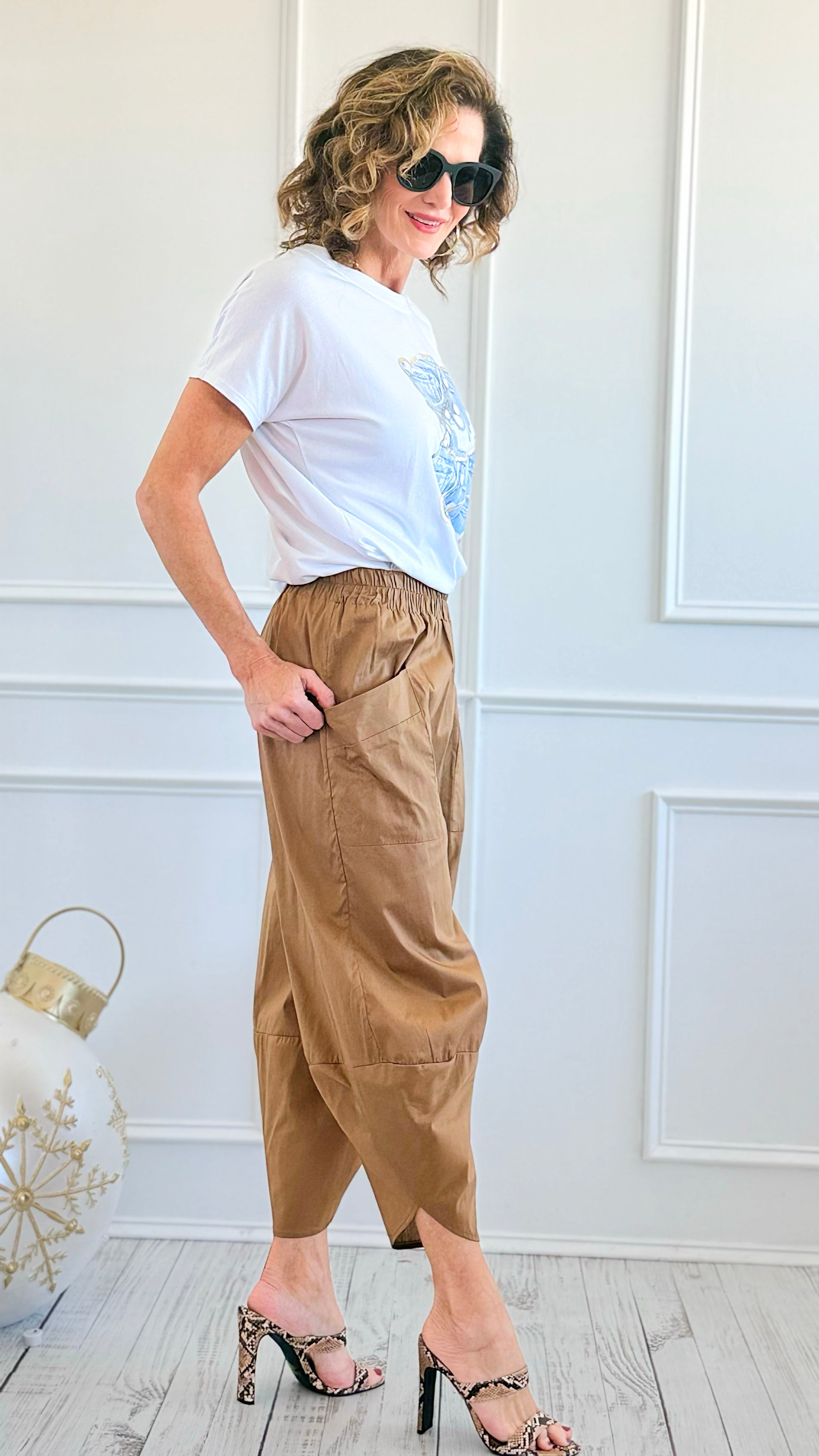 Relax & Go Italian Barrel Pant- Camel-100 Pants-VANESSA-Coastal Bloom Boutique, find the trendiest versions of the popular styles and looks Located in Indialantic, FL