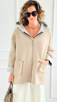 Modern Comfort Italian Zip- Up Hoodie Jacket-160 Jackets-BONITO SRL-Coastal Bloom Boutique, find the trendiest versions of the popular styles and looks Located in Indialantic, FL