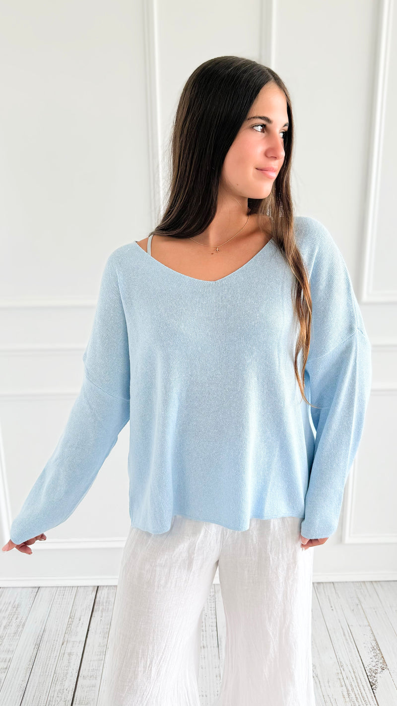 Cloud Day Italian Knit Sweater- Sky Blue-140 Sweaters-NSP-Coastal Bloom Boutique, find the trendiest versions of the popular styles and looks Located in Indialantic, FL