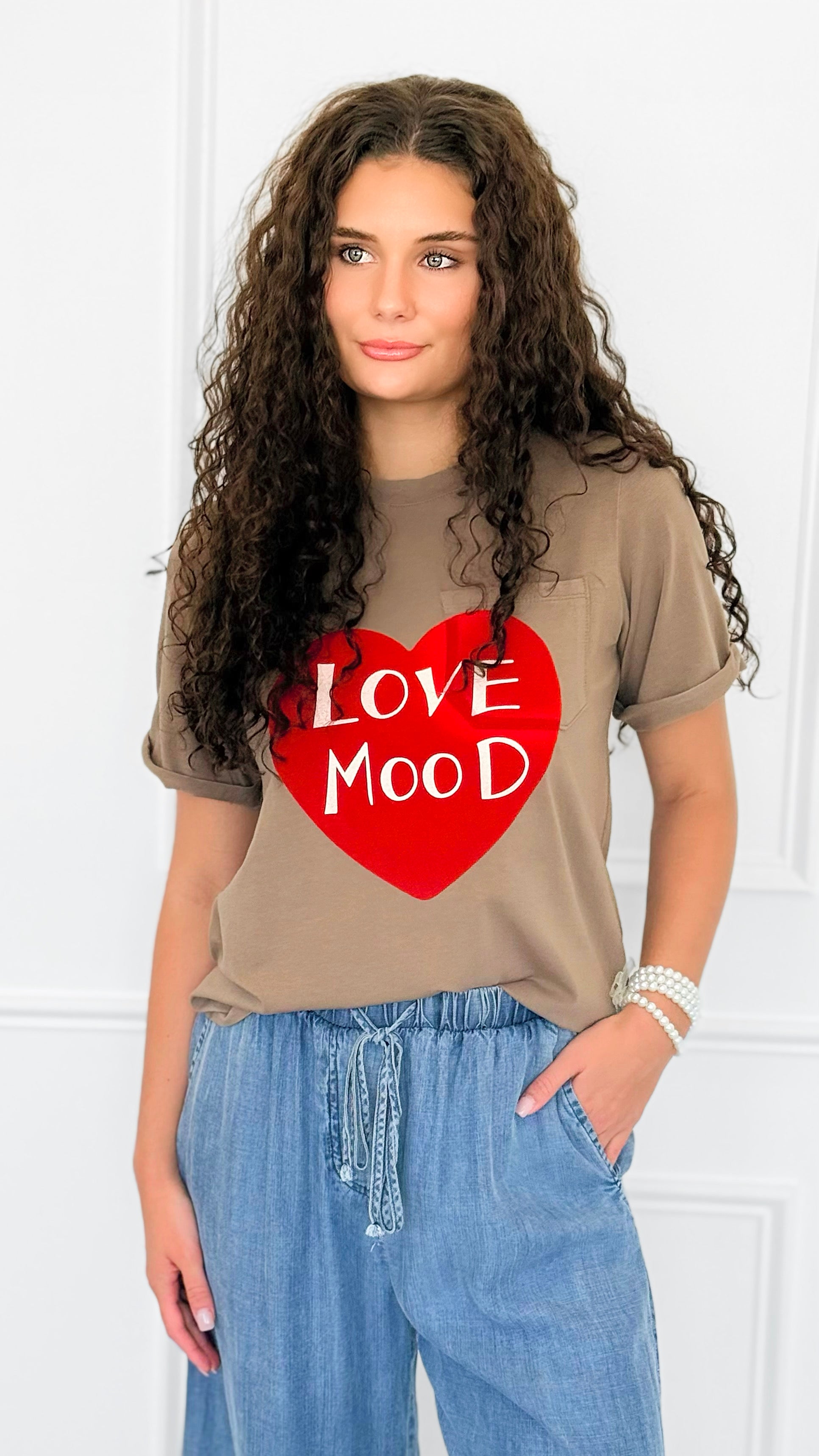 Love Mood Italian Graphic tee- Camel-110 short Sleeve Top-V SKY-Coastal Bloom Boutique, find the trendiest versions of the popular styles and looks Located in Indialantic, FL