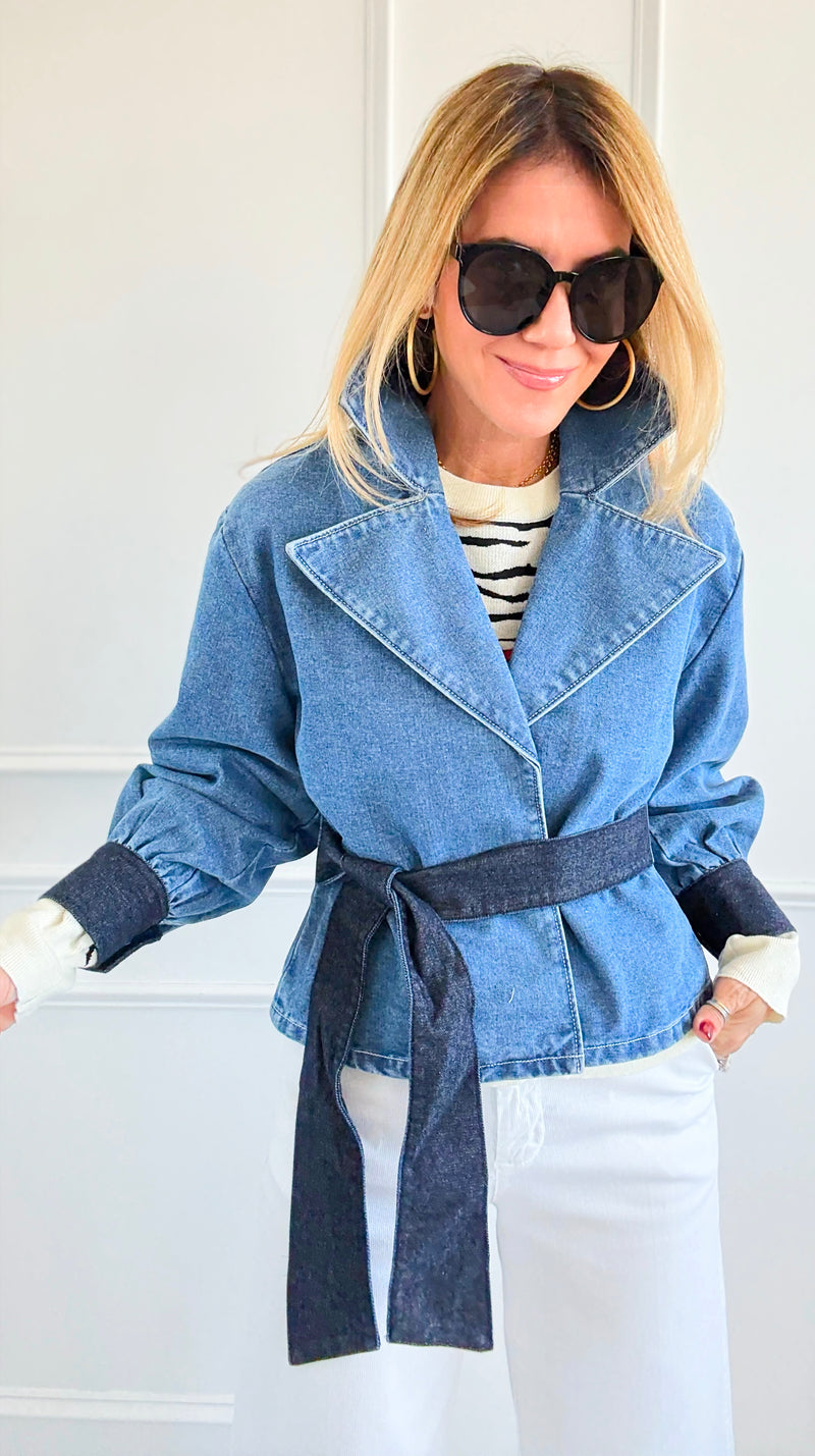 Contrast Charm Denim Jacket-160 Jackets-ROUSSEAU-Coastal Bloom Boutique, find the trendiest versions of the popular styles and looks Located in Indialantic, FL