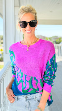 Electric Harmony Colorblock Knit Sweater-140 Sweaters-Umgee-Coastal Bloom Boutique, find the trendiest versions of the popular styles and looks Located in Indialantic, FL