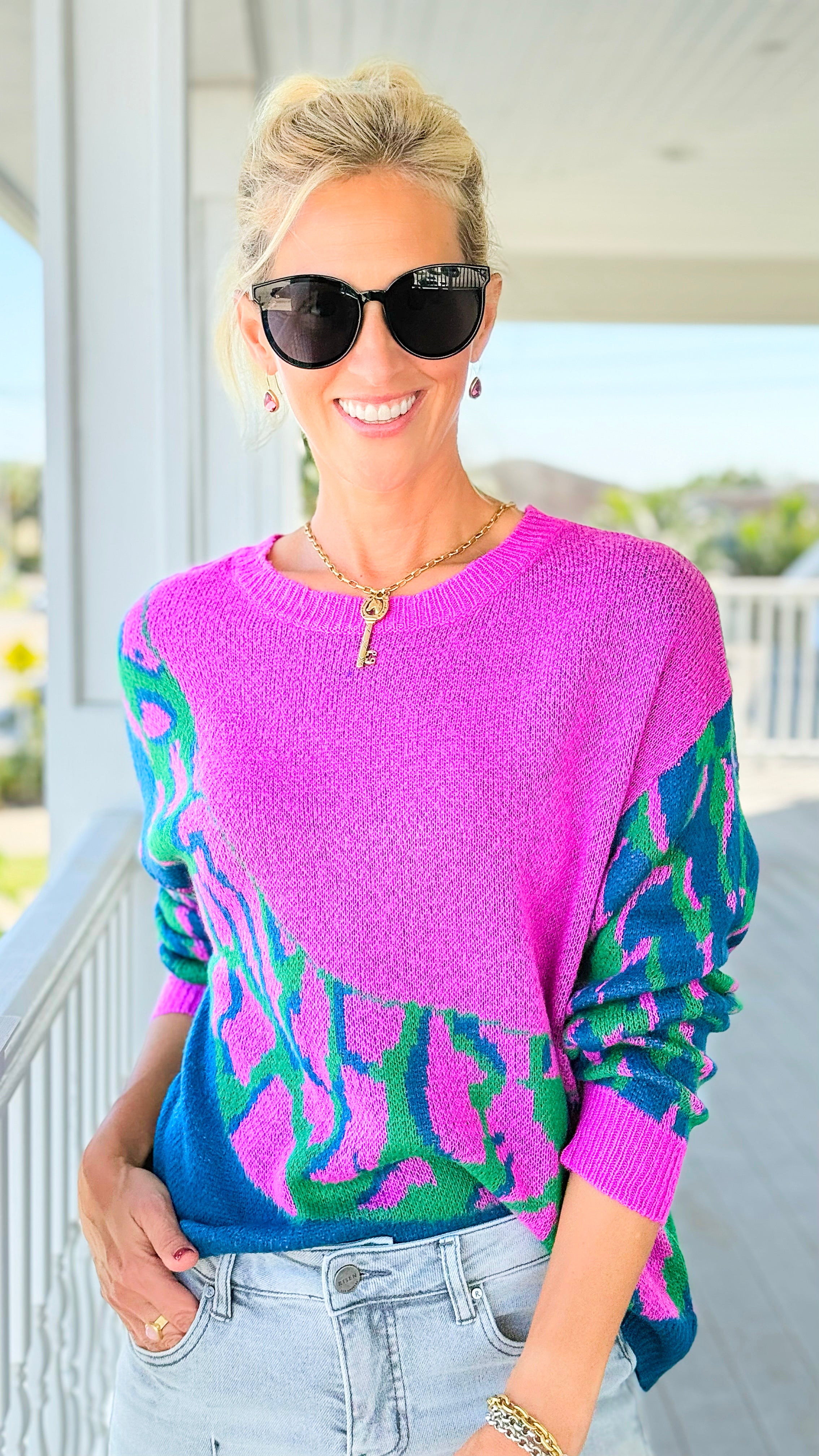 Electric Harmony Colorblock Knit Sweater-140 Sweaters-Umgee-Coastal Bloom Boutique, find the trendiest versions of the popular styles and looks Located in Indialantic, FL