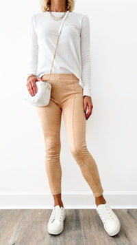 Structured Faux Leather Italian Leggings - Light Camel-170 Bottoms-Germany-Coastal Bloom Boutique, find the trendiest versions of the popular styles and looks Located in Indialantic, FL