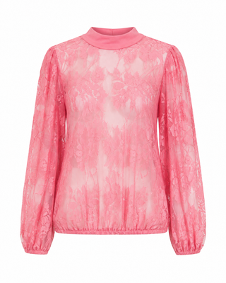 Sheer Floral Burnout Mock Neck Blouse