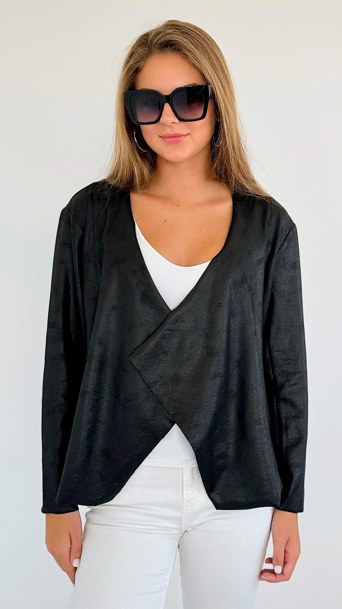 Textured Suede Moto Jacket - Black-160 Jackets-Kori America-Coastal Bloom Boutique, find the trendiest versions of the popular styles and looks Located in Indialantic, FL