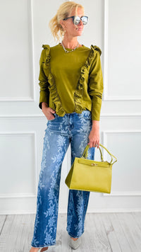 Floral Wide-Leg Denim Pants-170 Bottoms-Anniewear-Coastal Bloom Boutique, find the trendiest versions of the popular styles and looks Located in Indialantic, FL
