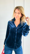 Velvet Crush Button Down Top - Navy-130 Long Sleeve Tops-Must Have-Coastal Bloom Boutique, find the trendiest versions of the popular styles and looks Located in Indialantic, FL