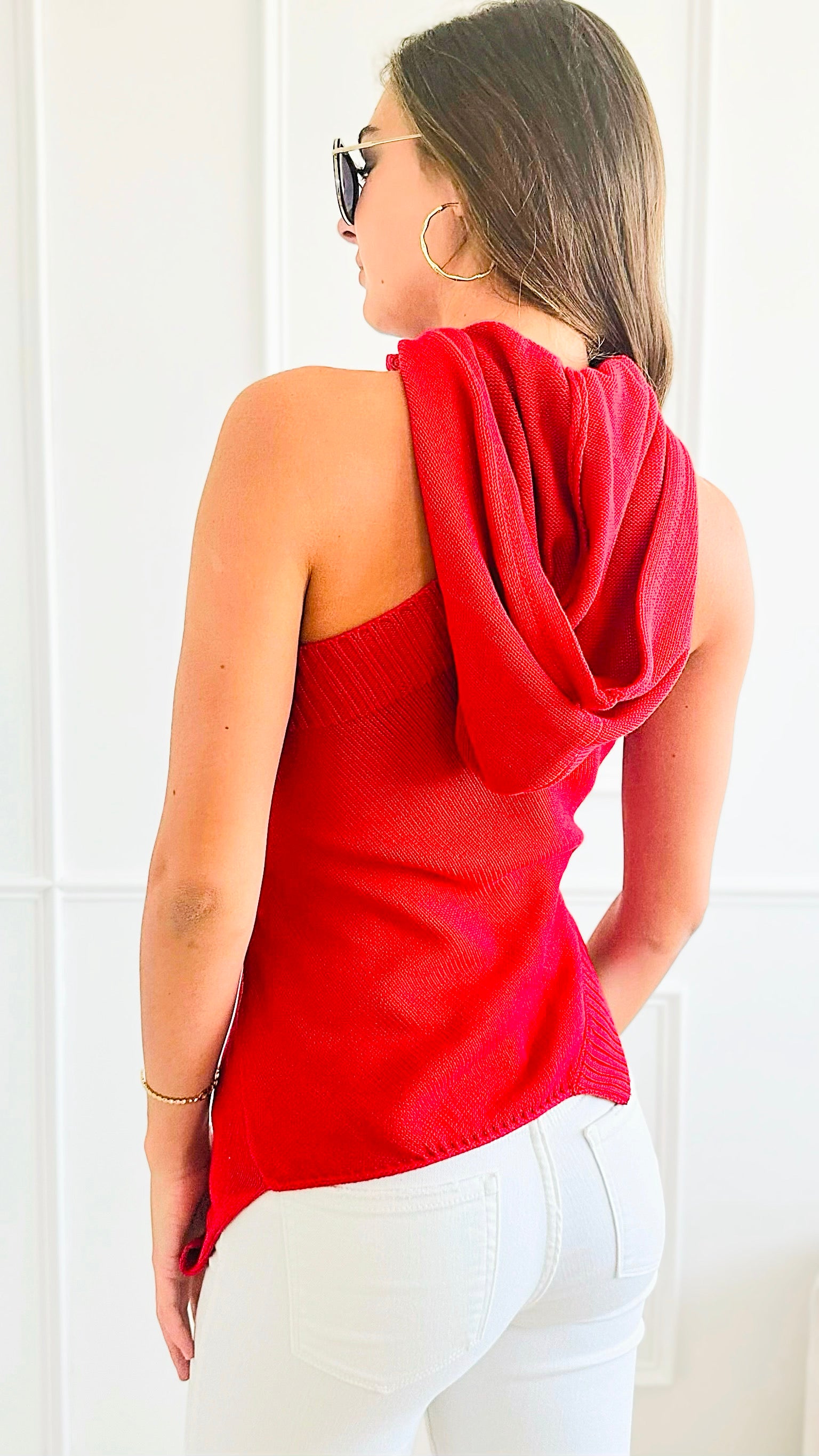 Asymmetrical Hoodie Knit Top - Red-100 Sleeveless Tops-Dance and Marvel-Coastal Bloom Boutique, find the trendiest versions of the popular styles and looks Located in Indialantic, FL