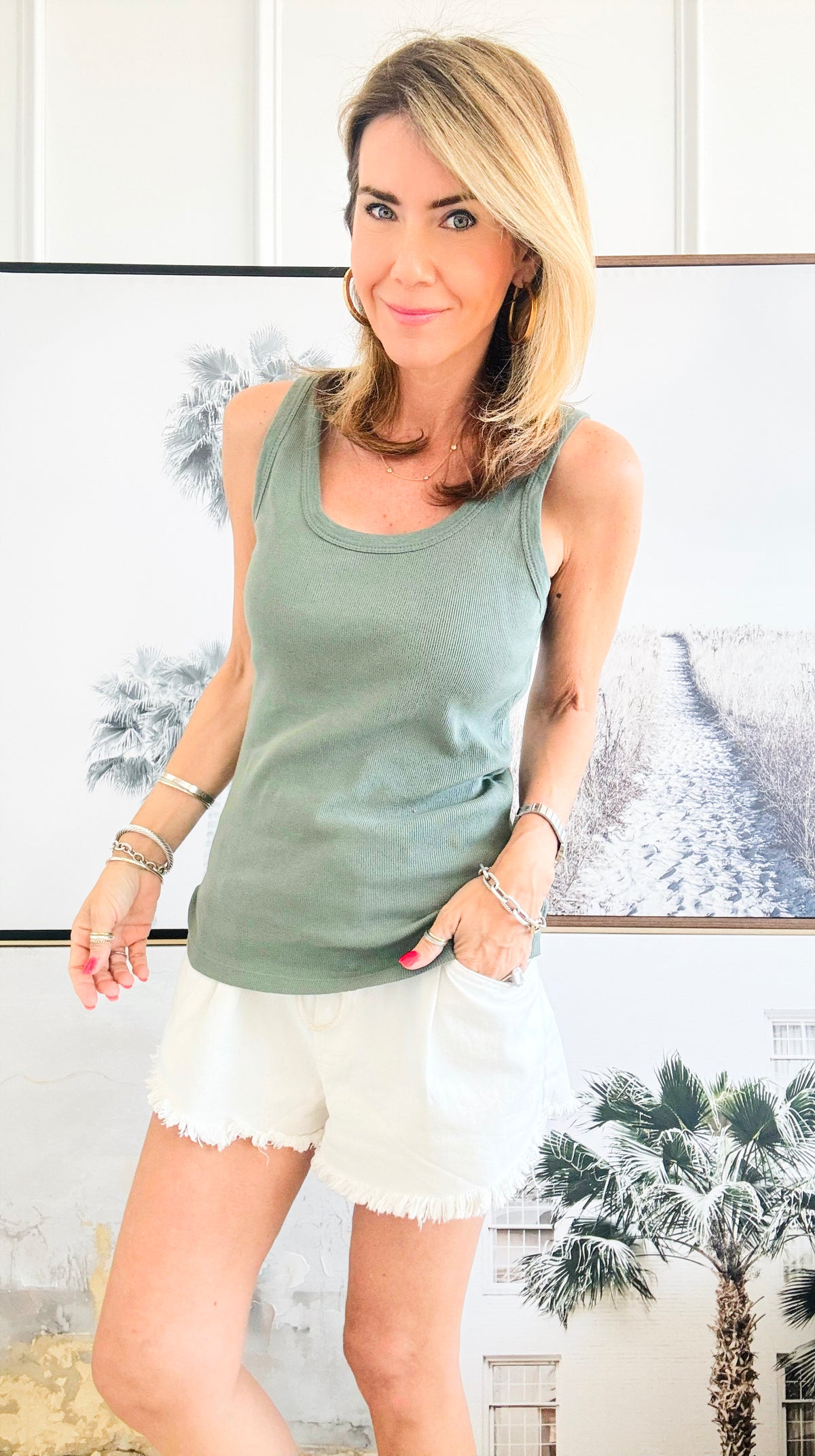 Everyday Ribbed Italian Tank - Army Green-100 Sleeveless Tops-Italianissimo-Coastal Bloom Boutique, find the trendiest versions of the popular styles and looks Located in Indialantic, FL