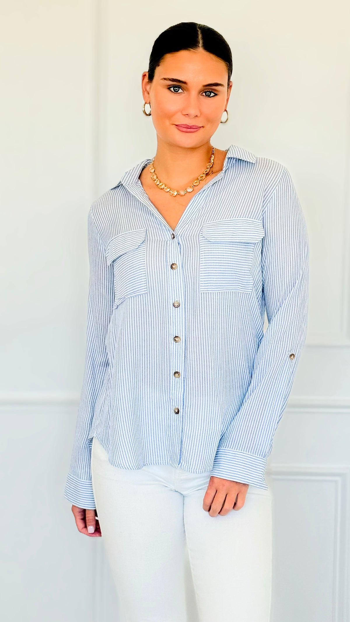 Timeless Lines Fitted Top-130 Long Sleeve Tops-Blu Pepper-Coastal Bloom Boutique, find the trendiest versions of the popular styles and looks Located in Indialantic, FL