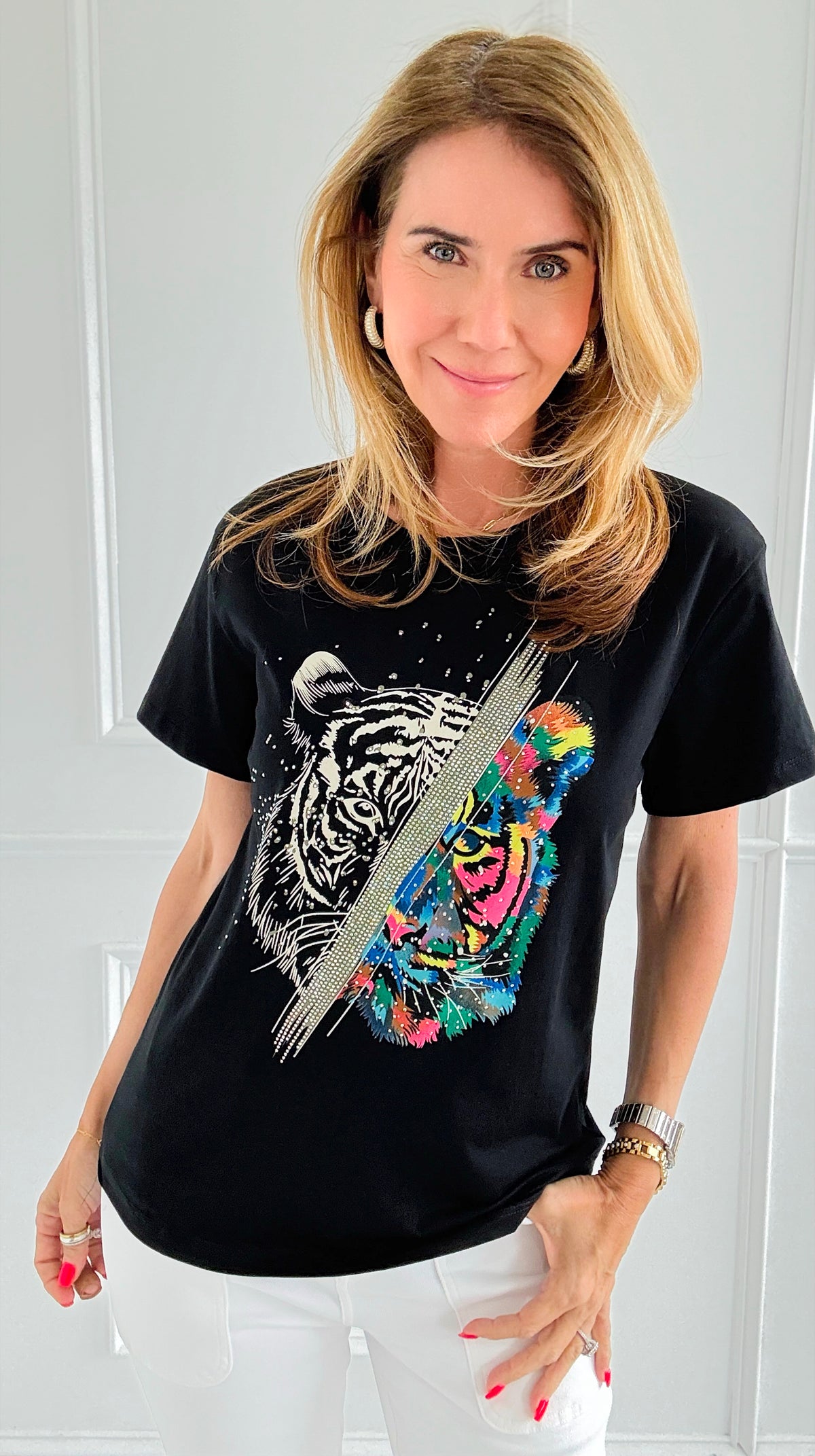 Half Wild Tiger Printed Short Sleeve Tee-110 Short Sleeve Tops-Over Apparel-Coastal Bloom Boutique, find the trendiest versions of the popular styles and looks Located in Indialantic, FL