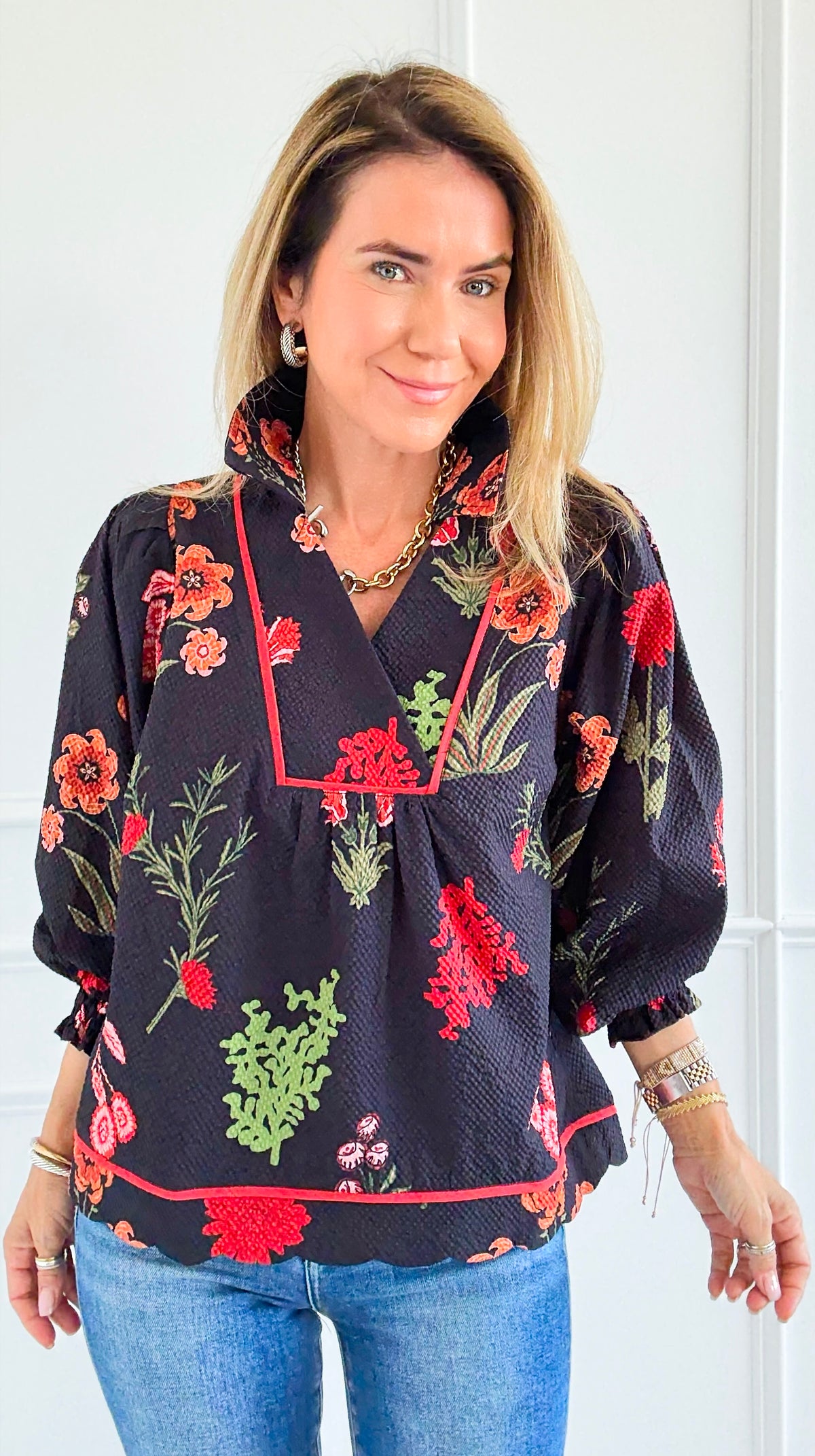 Textured Tropic Top-110 Long Sleeve Tops-Umgee-Coastal Bloom Boutique, find the trendiest versions of the popular styles and looks Located in Indialantic, FL