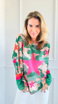 Star Camo Italian St Tropez Knit-140 Sweaters-Italianissimo-Coastal Bloom Boutique, find the trendiest versions of the popular styles and looks Located in Indialantic, FL