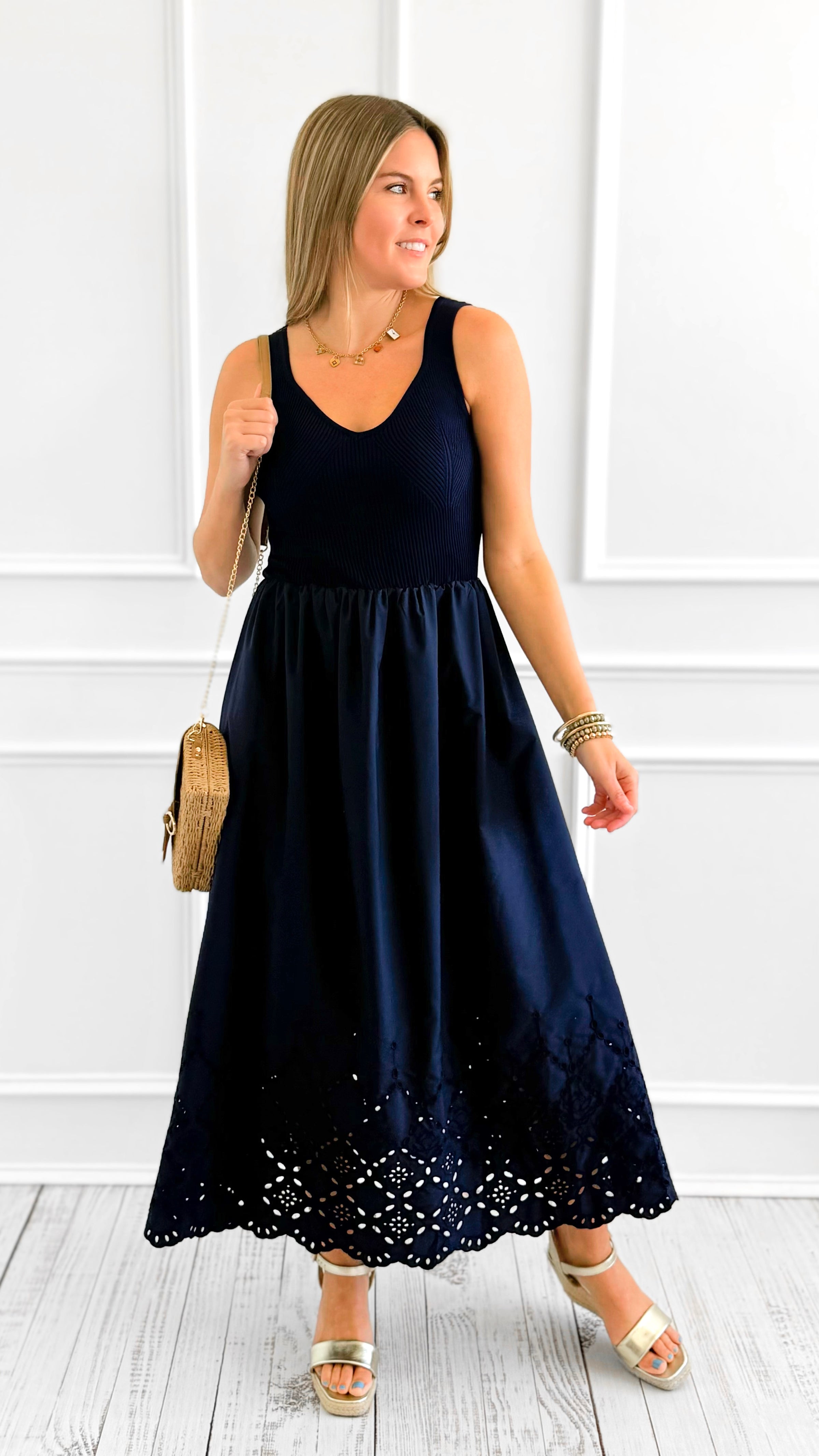 Moonlight Stroll Eyelet Dress-200 Dresses/Jumpsuits/Rompers-Blu Pepper-Coastal Bloom Boutique, find the trendiest versions of the popular styles and looks Located in Indialantic, FL