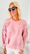 Fiora French Scuba Ribbon-Bow Sweatshirt - Pink-130 Long Sleeve Tops-Joh Apparel-Coastal Bloom Boutique, find the trendiest versions of the popular styles and looks Located in Indialantic, FL