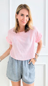 Textured Short Sleeve Top - Pink-110 Short Sleeve Tops-HYFVE-Coastal Bloom Boutique, find the trendiest versions of the popular styles and looks Located in Indialantic, FL